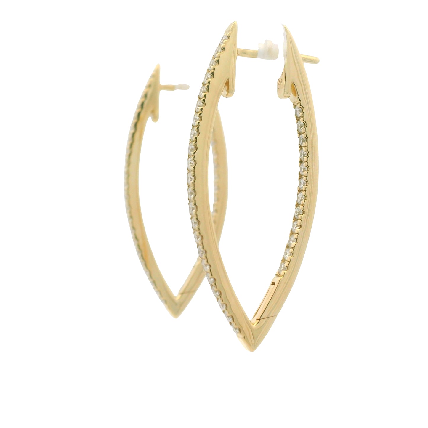 14K Yellow Gold Natural Round Brilliant Diamond Pointed Hoop Earrings