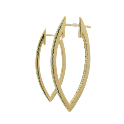 14K Yellow Gold Natural Round Brilliant Diamond Pointed Hoop Earrings