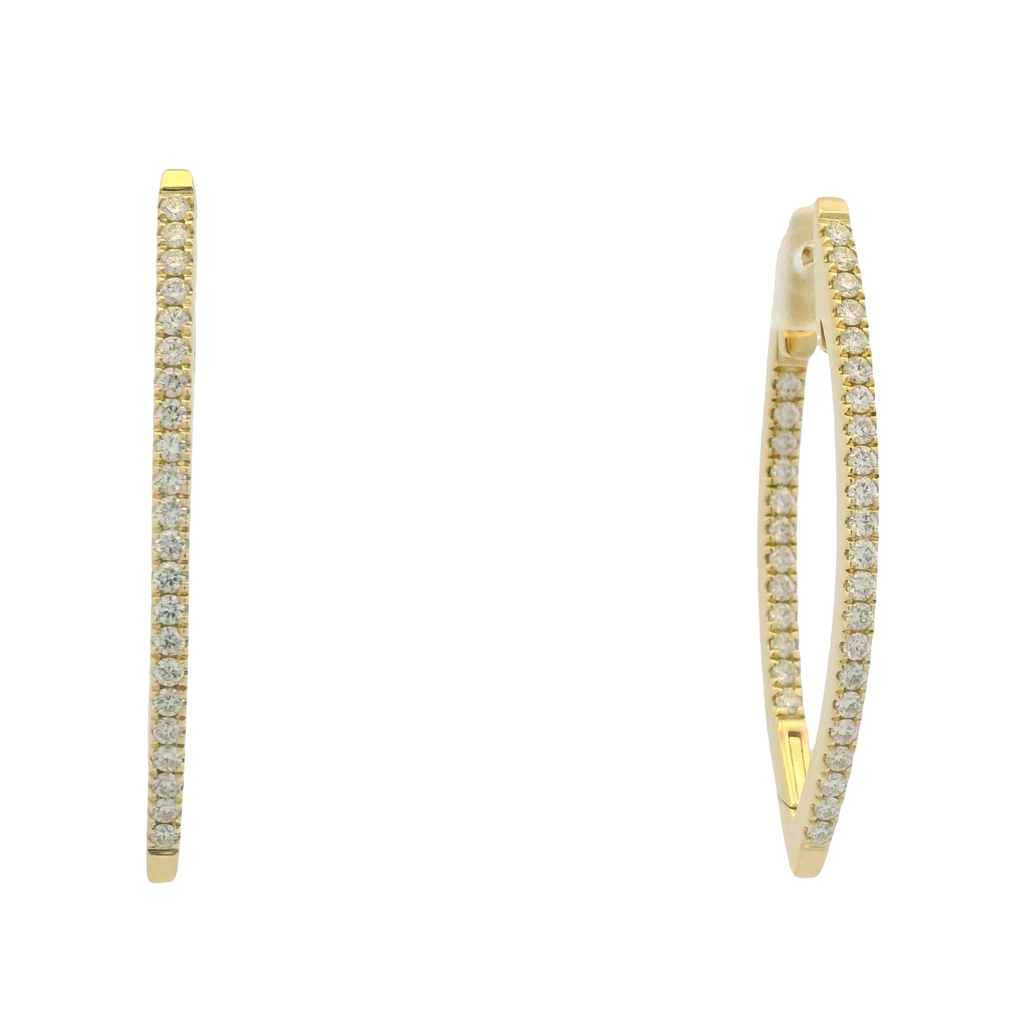 14K Yellow Gold Natural Round Brilliant Diamond Pointed Hoop Earrings