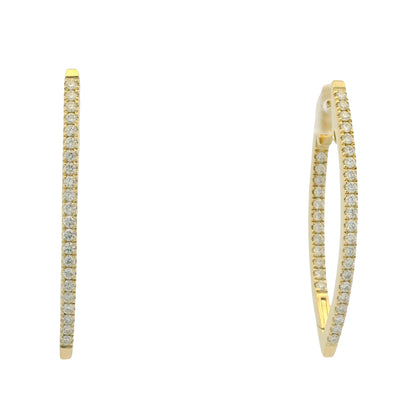 14K Yellow Gold Natural Round Brilliant Diamond Pointed Hoop Earrings