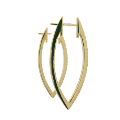 14K Yellow Gold Natural Round Brilliant Diamond Pointed Hoop Earrings