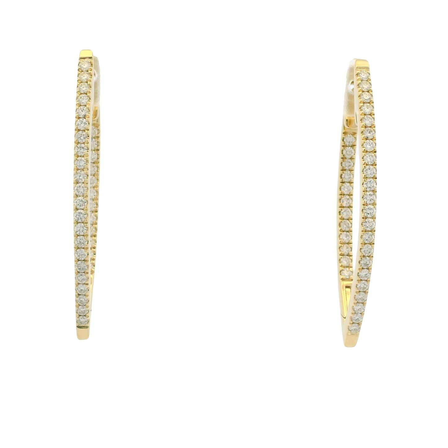 14K Yellow Gold Natural Round Brilliant Diamond Pointed Hoop Earrings