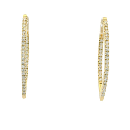 14K Yellow Gold Natural Round Brilliant Diamond Pointed Hoop Earrings