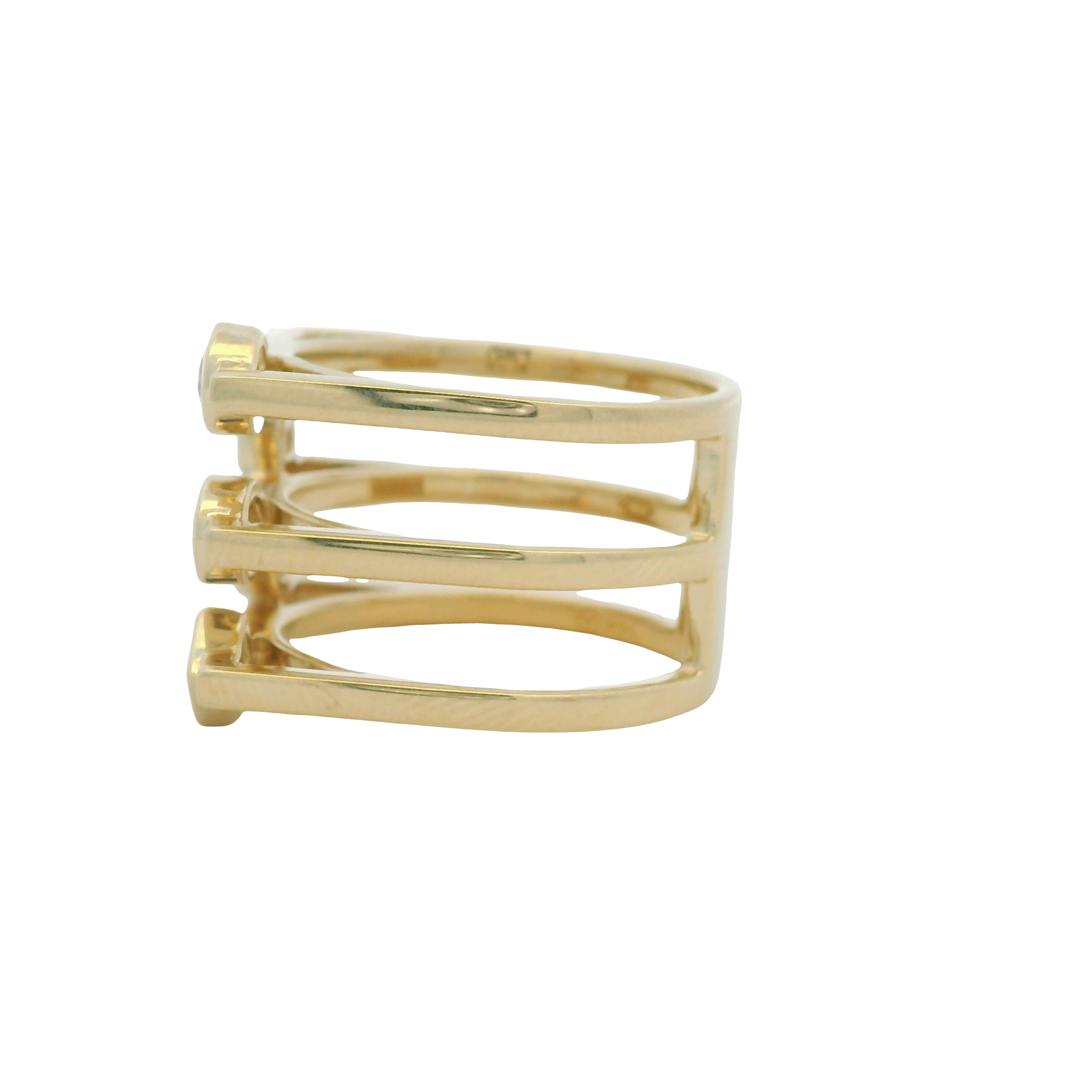 14K Yellow Gold Multi-Shape Diamond Bezel Set 3-Row Squared Off Ring