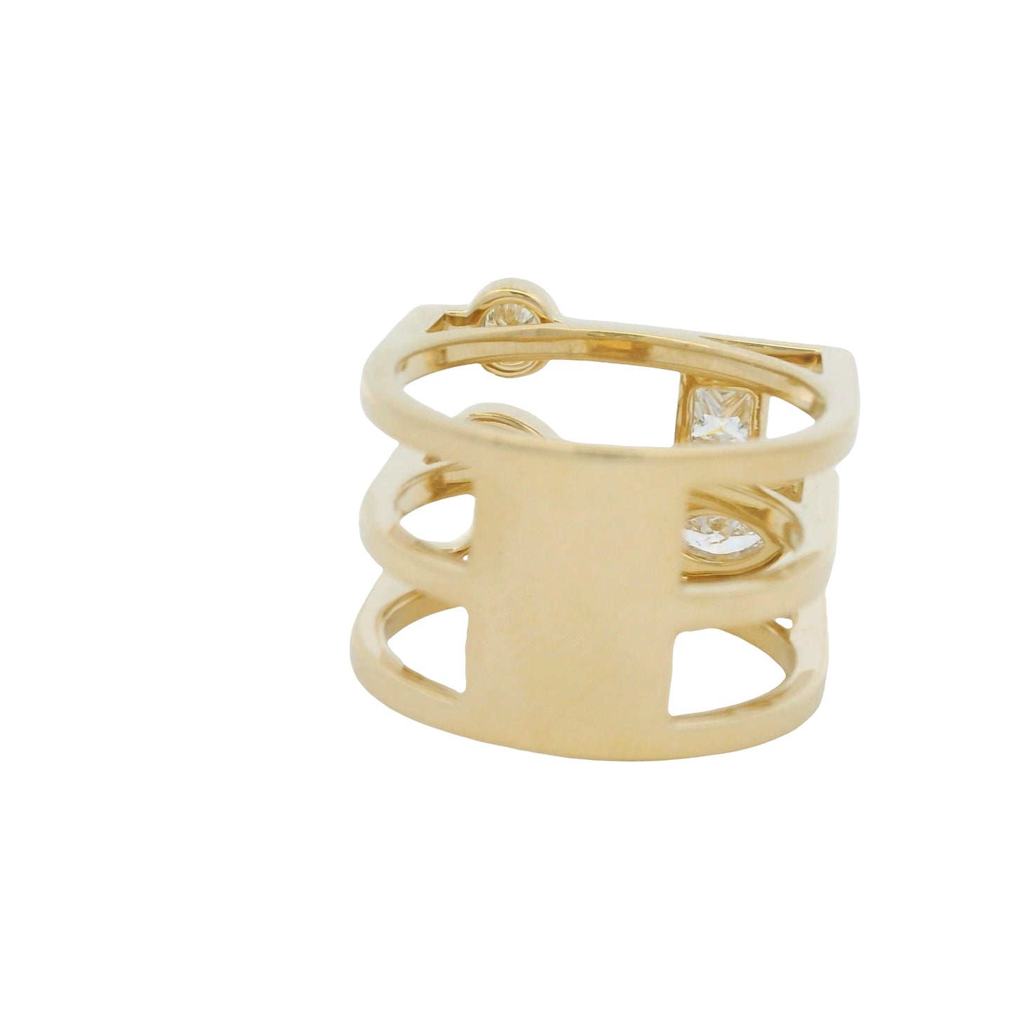 14K Yellow Gold Multi-Shape Diamond Bezel Set 3-Row Squared Off Ring