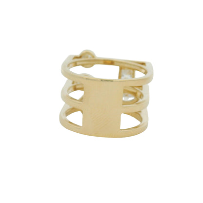 14K Yellow Gold Multi-Shape Diamond Bezel Set 3-Row Squared Off Ring