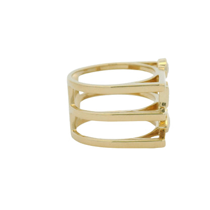 14K Yellow Gold Multi-Shape Diamond Bezel Set 3-Row Squared Off Ring