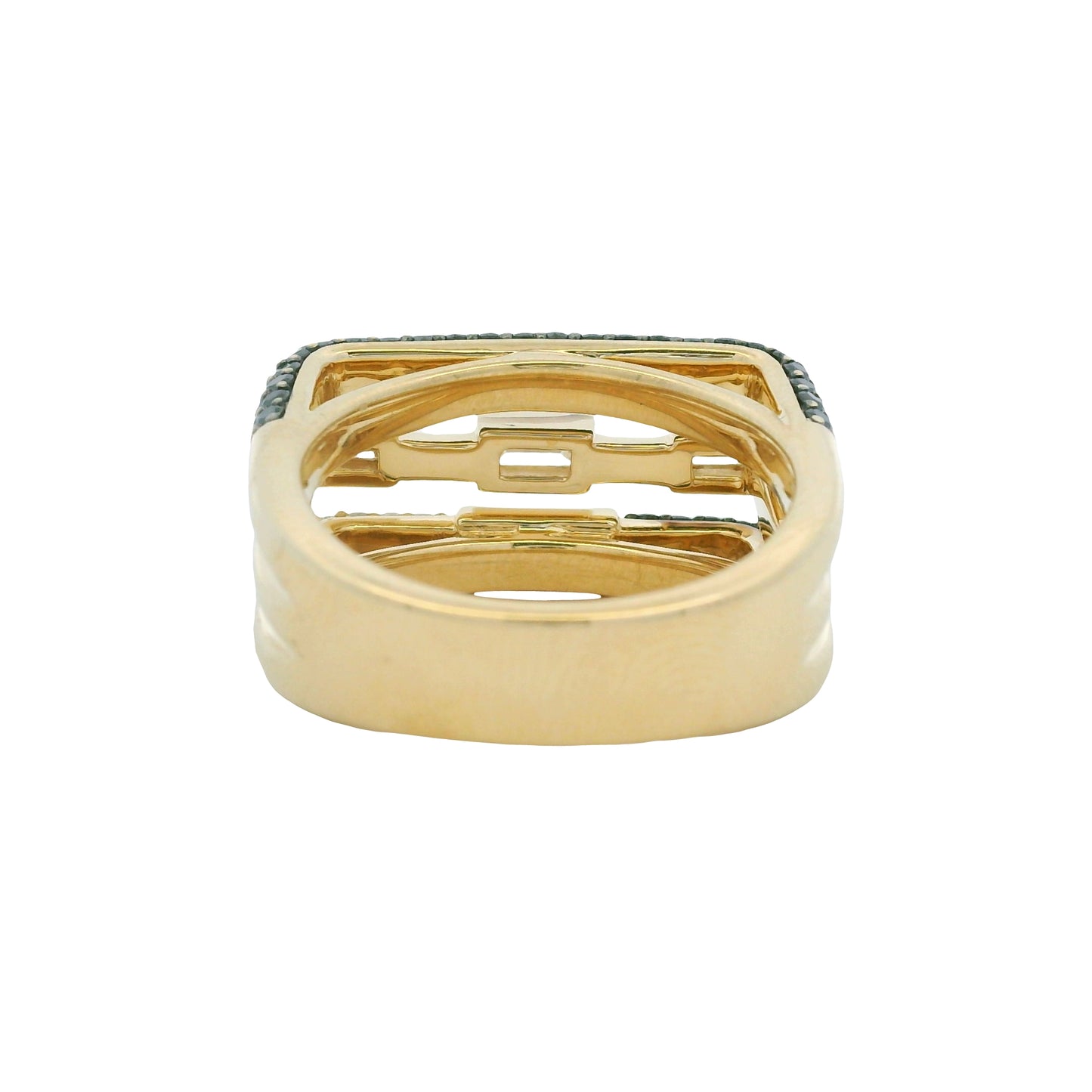 14K Yellow Gold Black & White Diamond Round & Baguette Cut Squared Off Ring