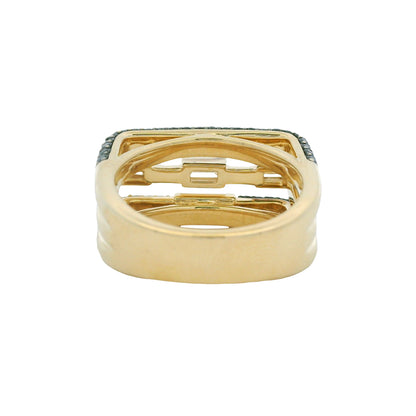 14K Yellow Gold Black & White Diamond Round & Baguette Cut Squared Off Ring