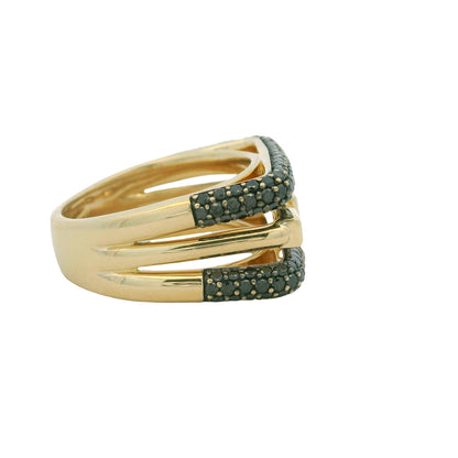 14K Yellow Gold Black & White Diamond Round & Baguette Cut Squared Off Ring