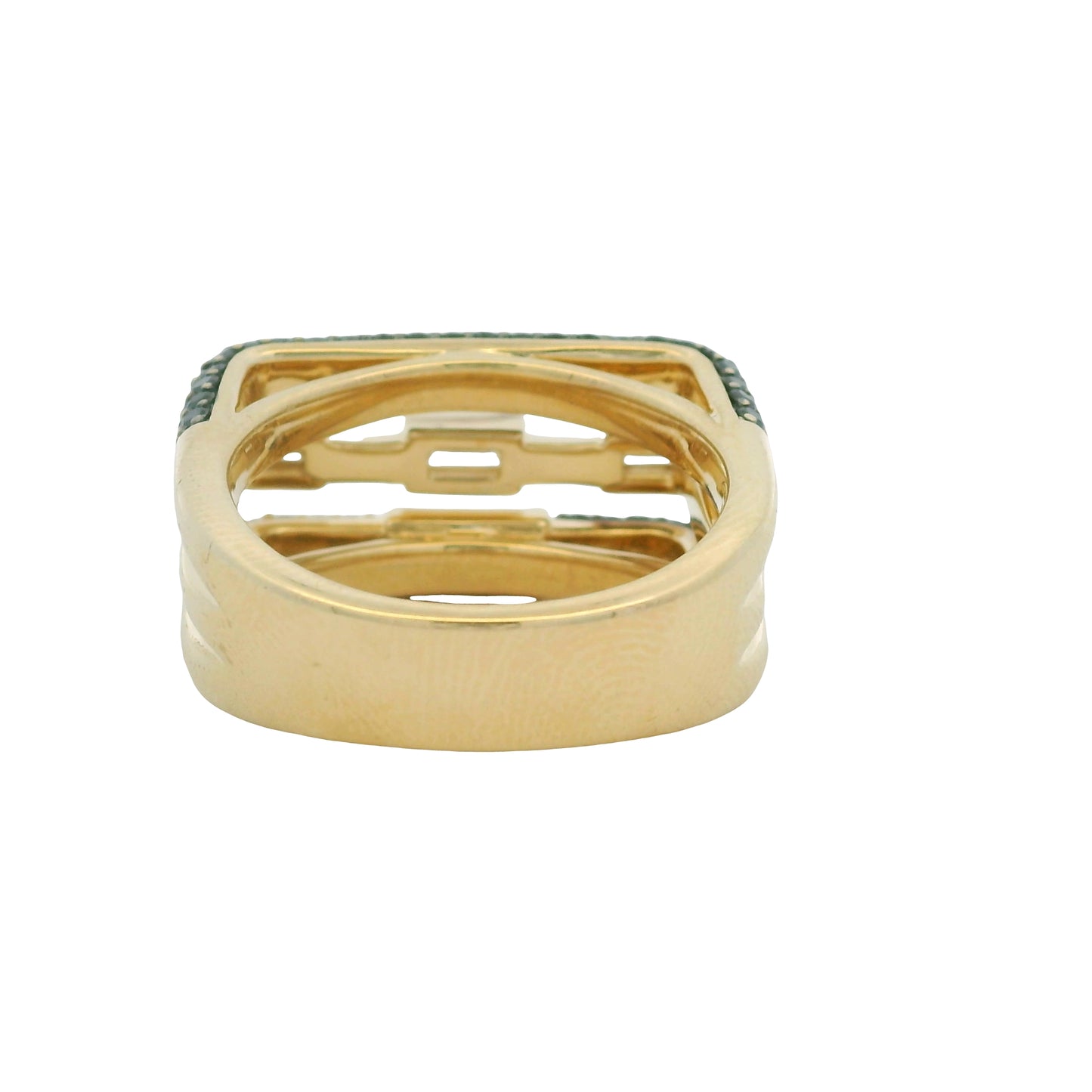 14K Yellow Gold Black & White Diamond Round & Baguette Cut Squared Off Ring
