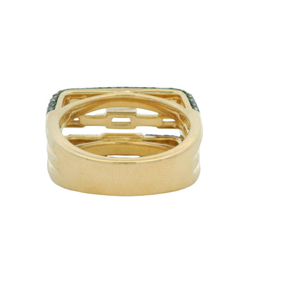14K Yellow Gold Black & White Diamond Round & Baguette Cut Squared Off Ring