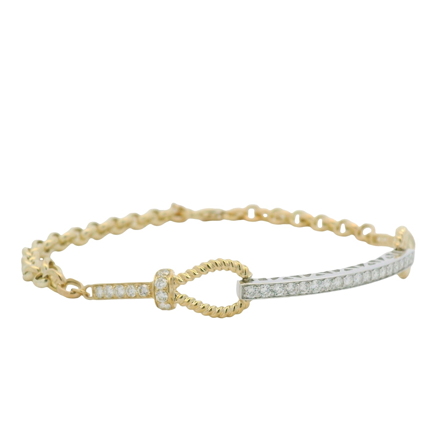14K White & Yellow Gold Diamond Bar Adjustable Loop Bracelet