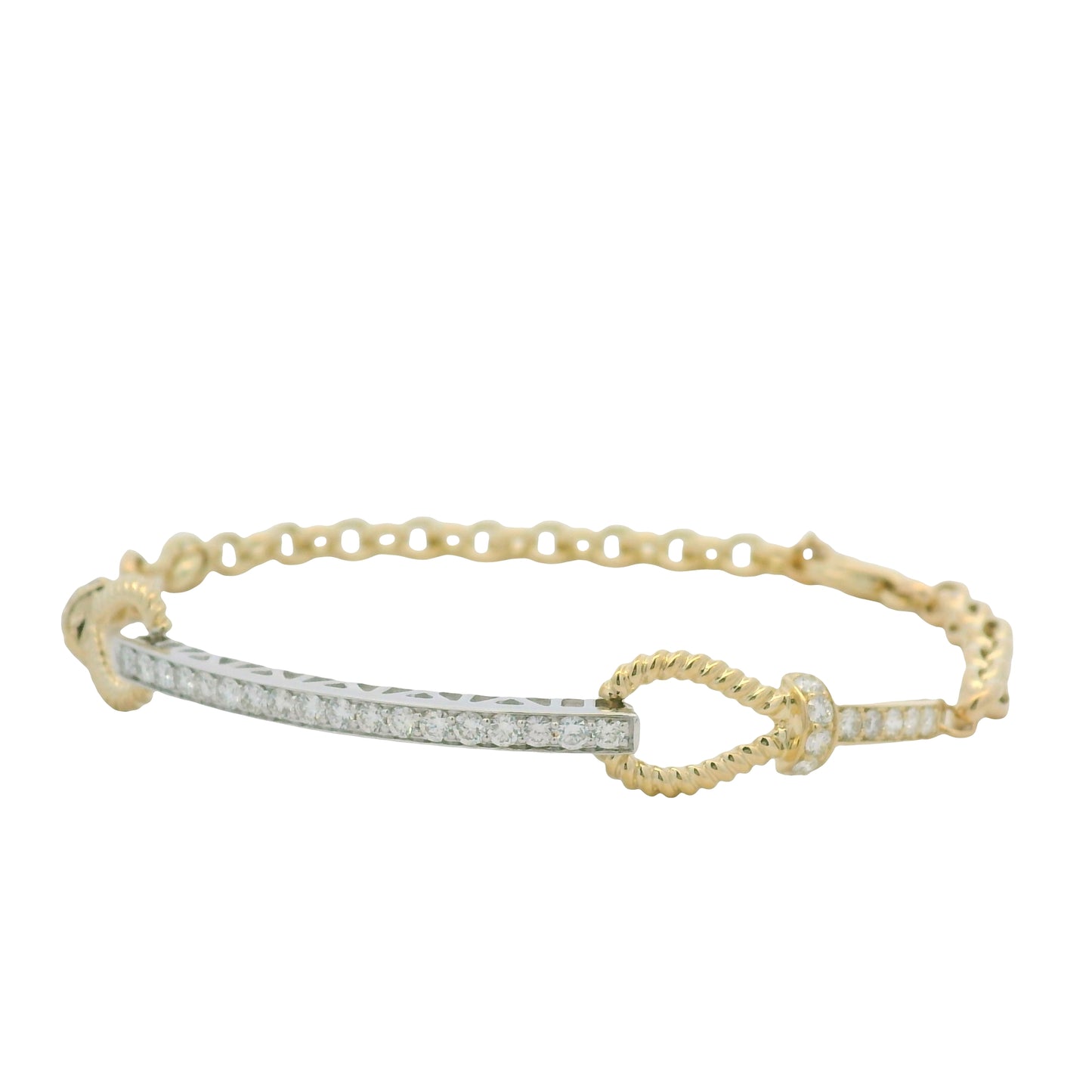 14K White & Yellow Gold Diamond Bar Adjustable Loop Bracelet