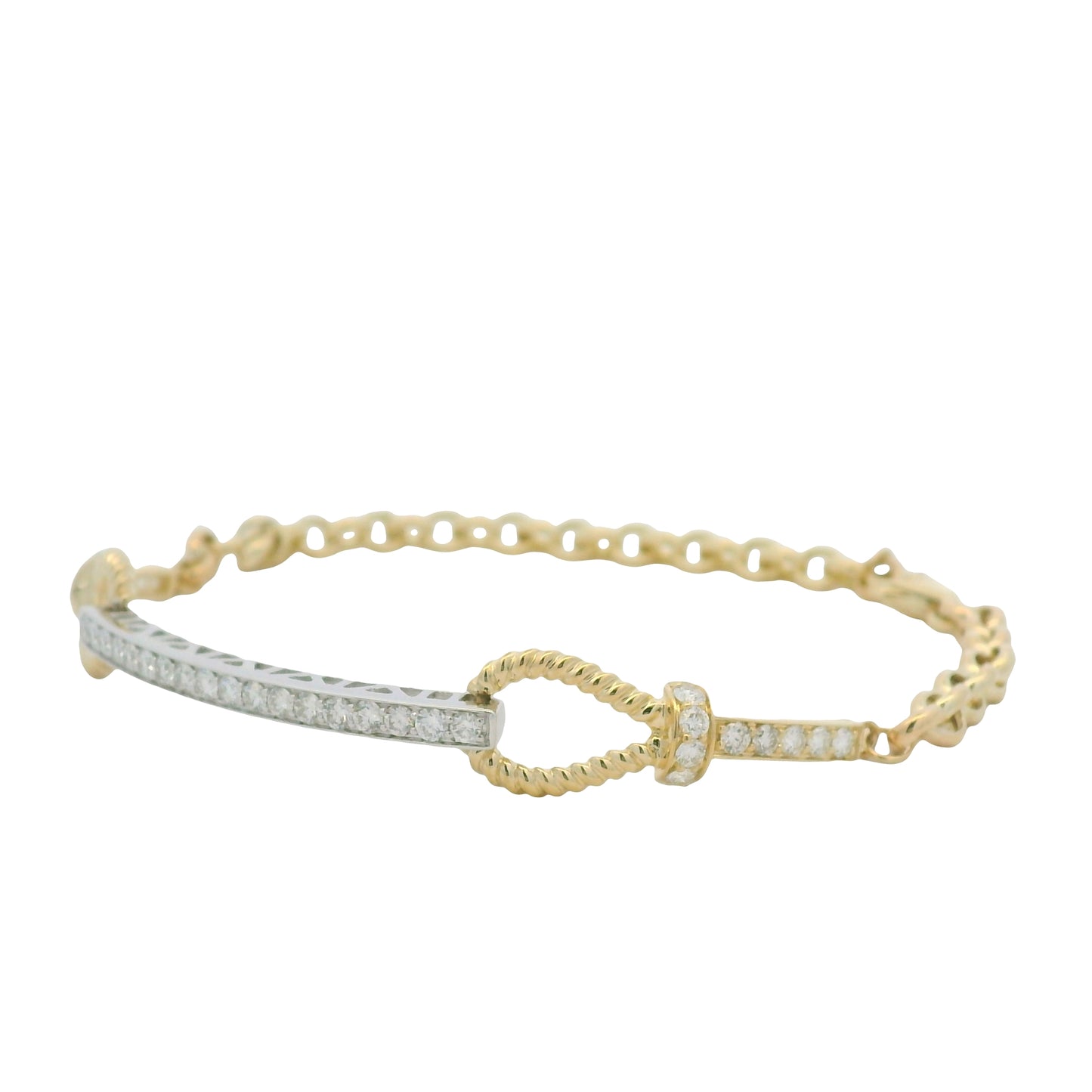 14K White & Yellow Gold Diamond Bar Adjustable Loop Bracelet