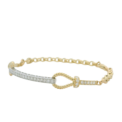14K White & Yellow Gold Diamond Bar Adjustable Loop Bracelet