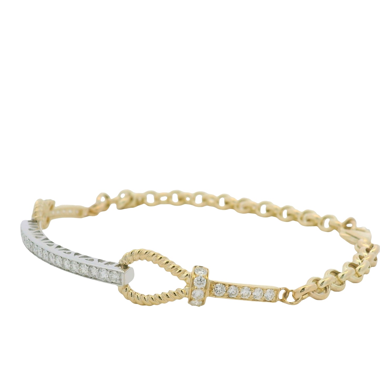 14K White & Yellow Gold Diamond Bar Adjustable Loop Bracelet