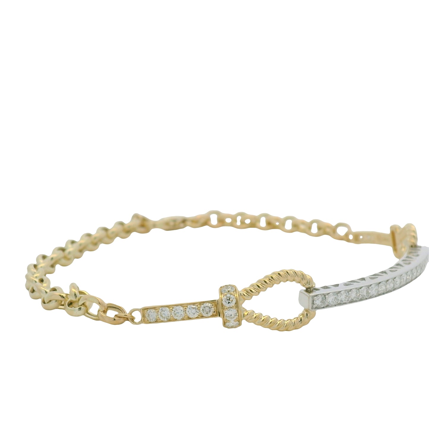 14K White & Yellow Gold Diamond Bar Adjustable Loop Bracelet