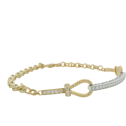 14K White & Yellow Gold Diamond Bar Adjustable Loop Bracelet
