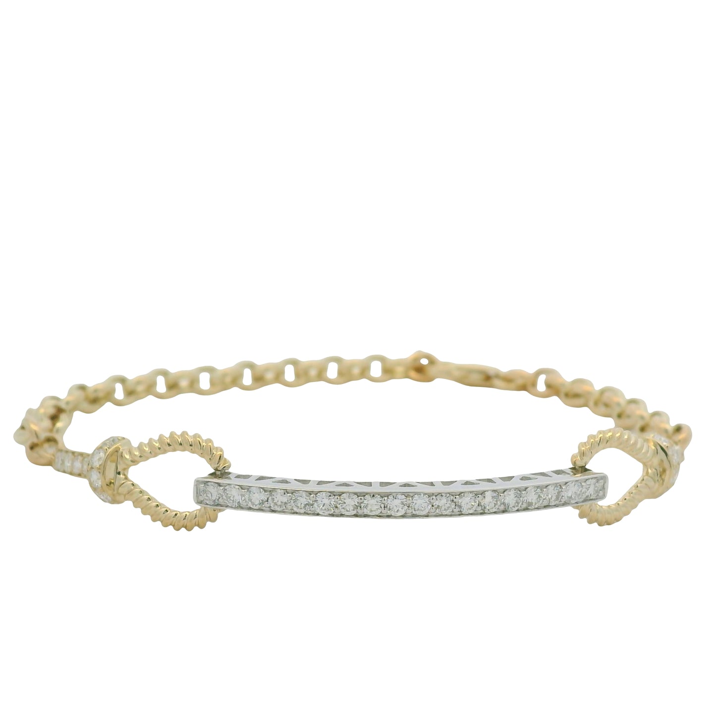 14K White & Yellow Gold Diamond Bar Adjustable Loop Bracelet
