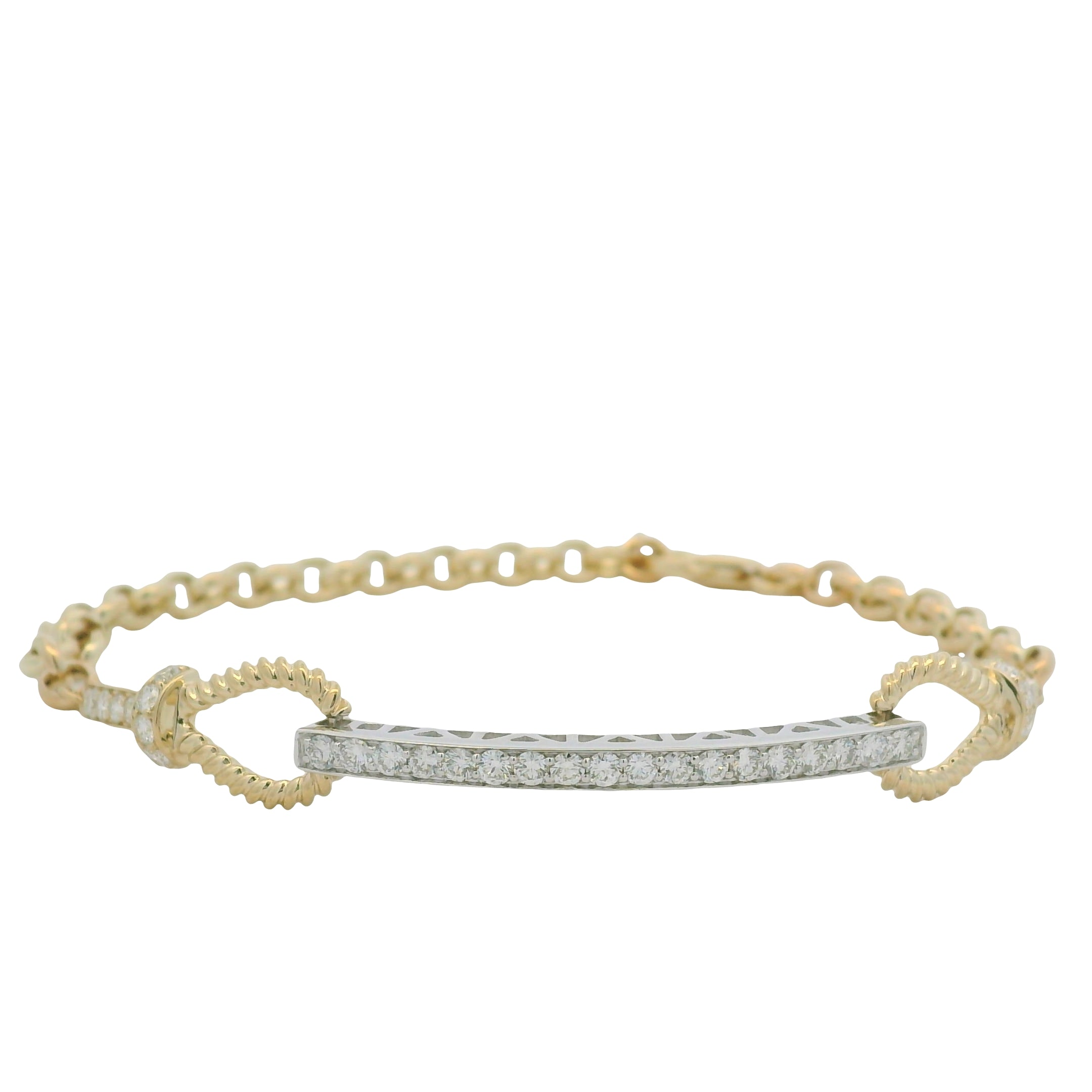 14K White & Yellow Gold Diamond Bar Adjustable Loop Bracelet