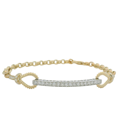14K White & Yellow Gold Diamond Bar Adjustable Loop Bracelet