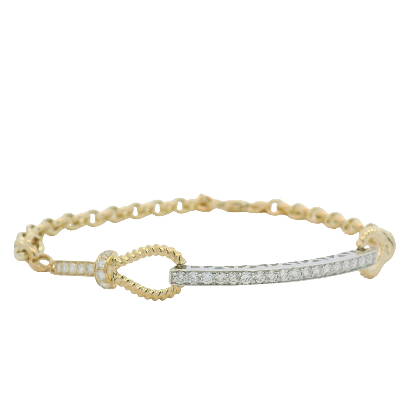 14K White & Yellow Gold Diamond Bar Adjustable Loop Bracelet