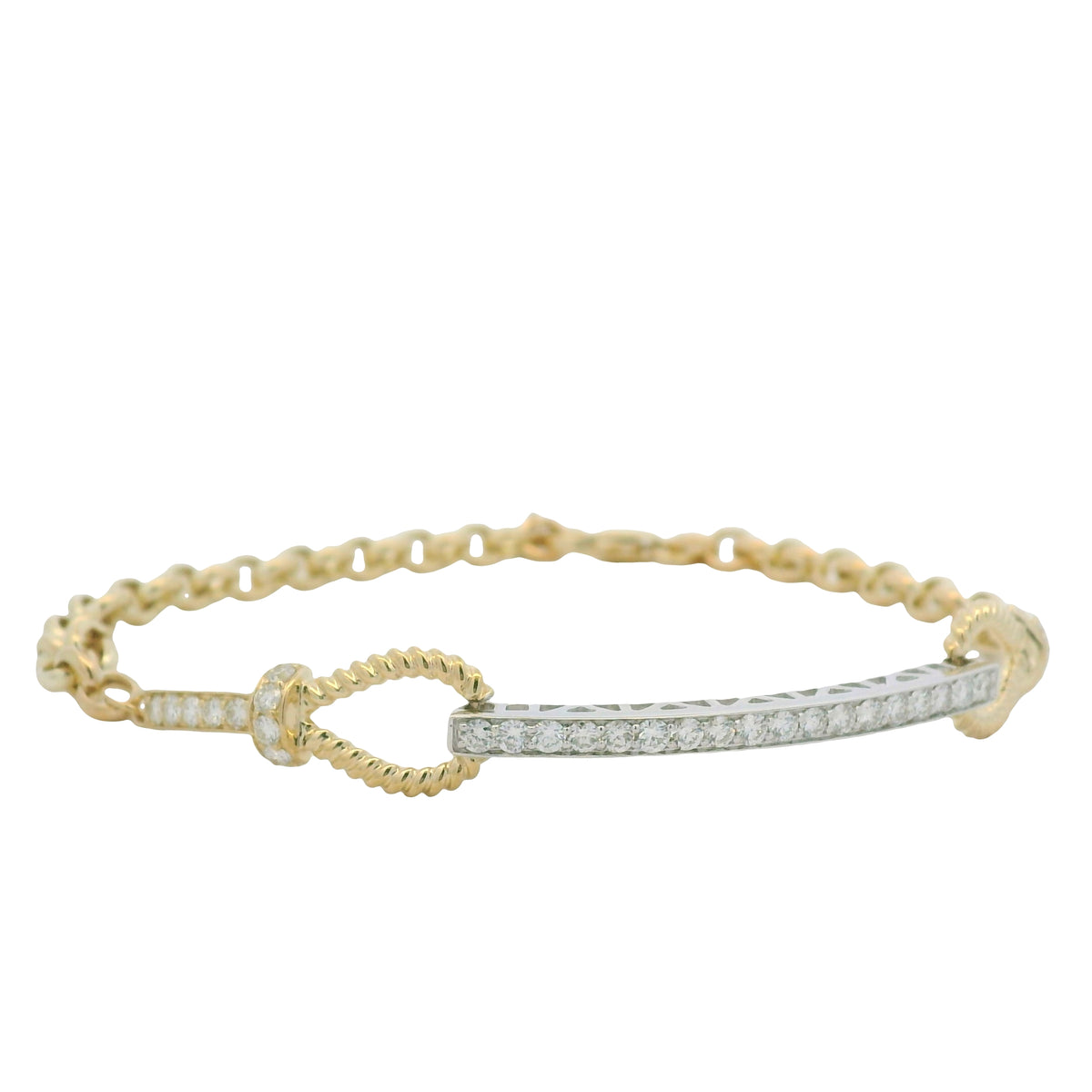 14K White & Yellow Gold Diamond Bar Adjustable Loop Bracelet — product photo 8
