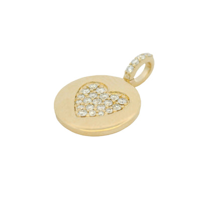 14K Yellow Gold Natural Diamond Pavé Heart Disc Pendant Beaded Necklace