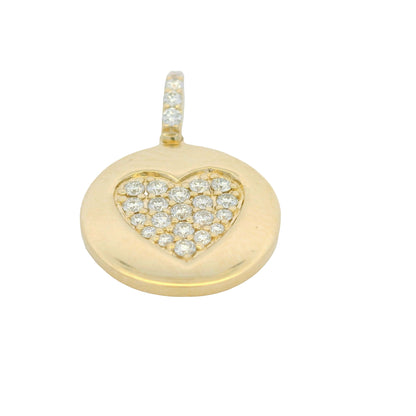 14K Yellow Gold Natural Diamond Pavé Heart Disc Pendant Beaded Necklace
