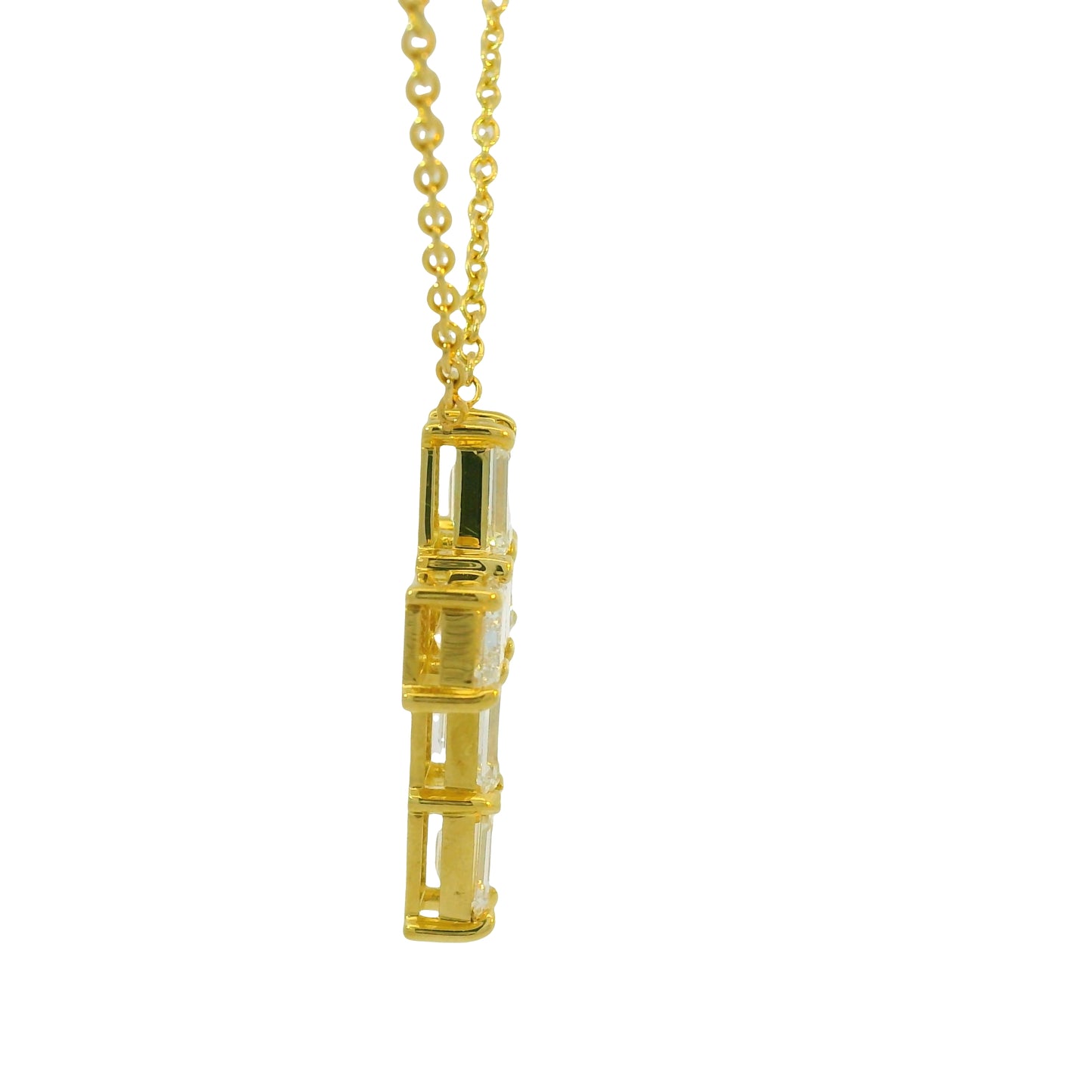 18k Yellow Gold Natural Emerald Cut Diamond Cross Pendant Necklace