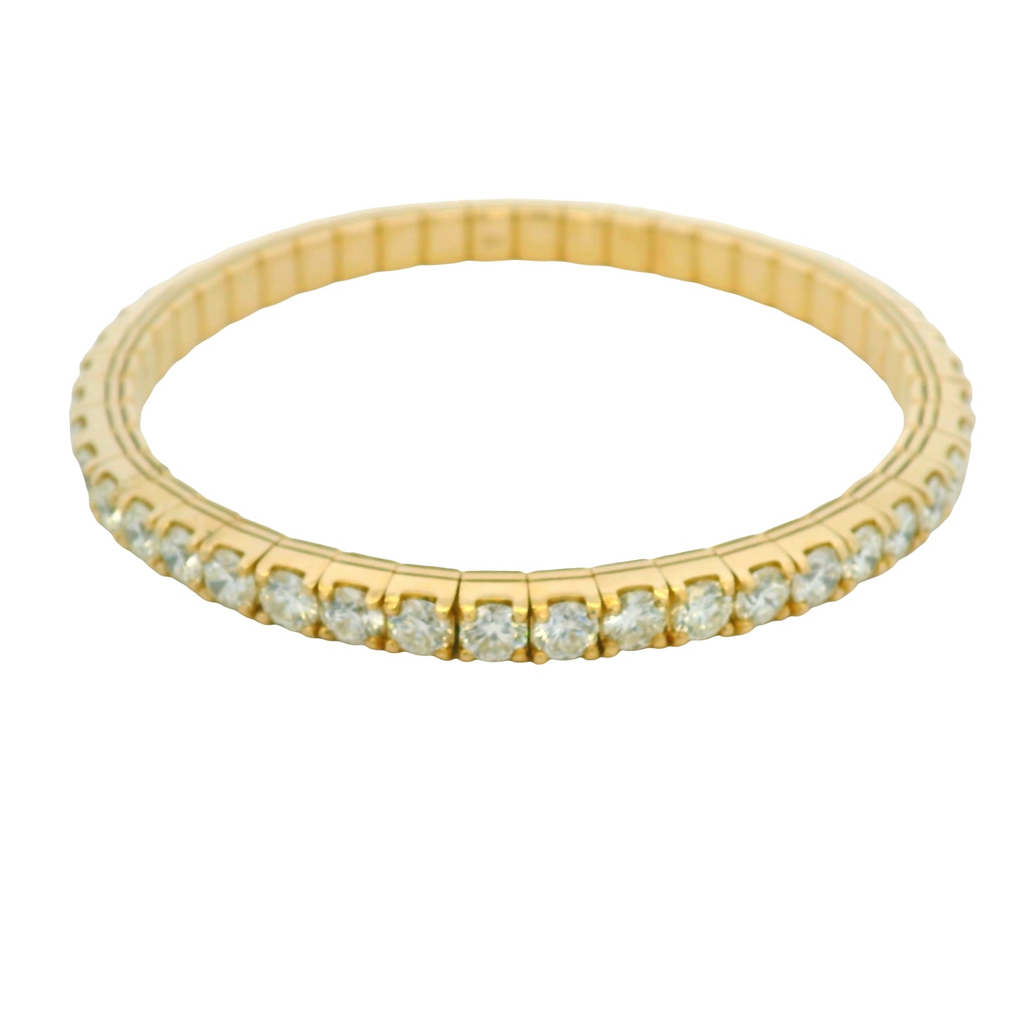 14K Yellow Natural 11.62 Carat Round Brilliant Diamond Stretch Bangle Bracelet