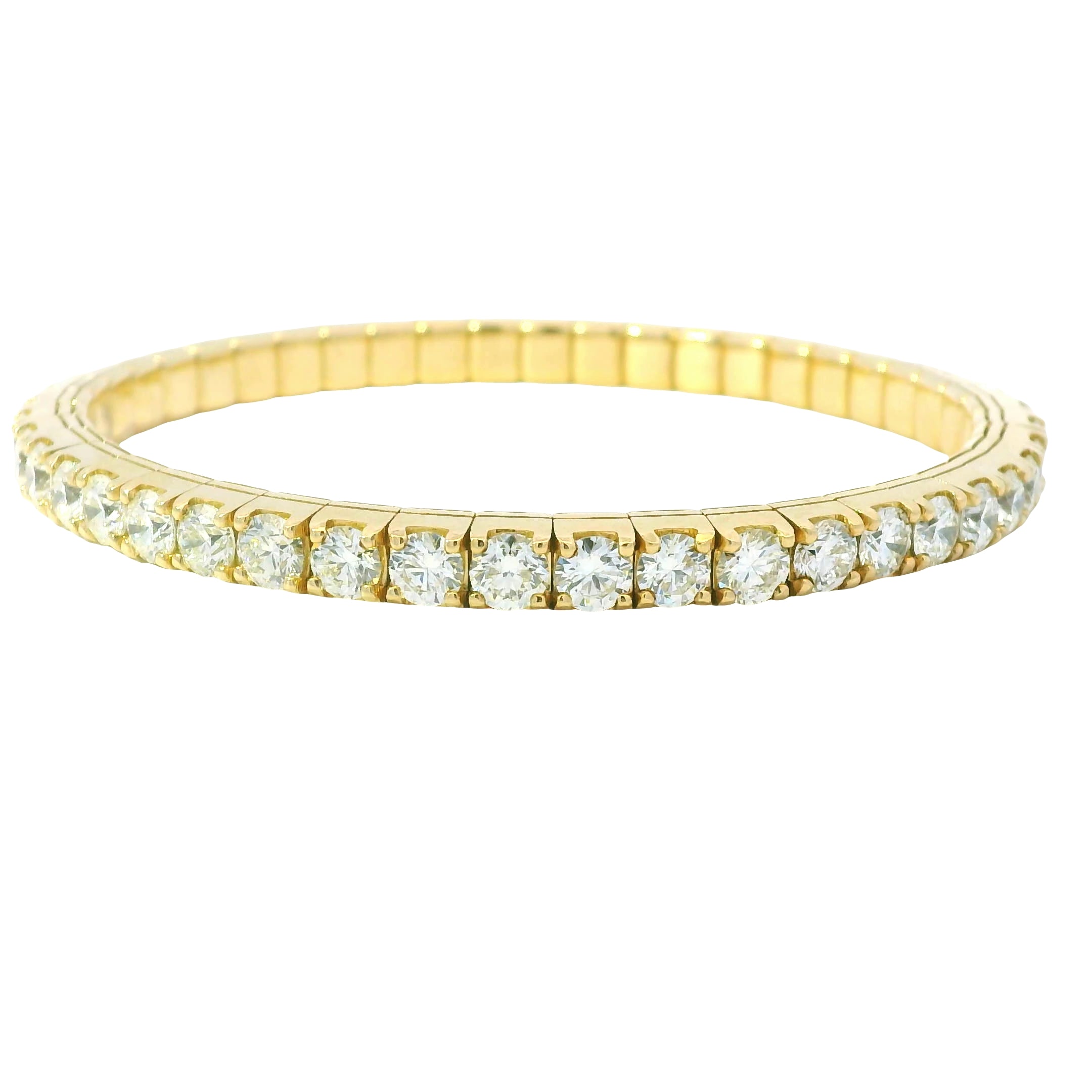 14K Yellow Natural 11.62 Carat Round Brilliant Diamond Stretch Bangle Bracelet