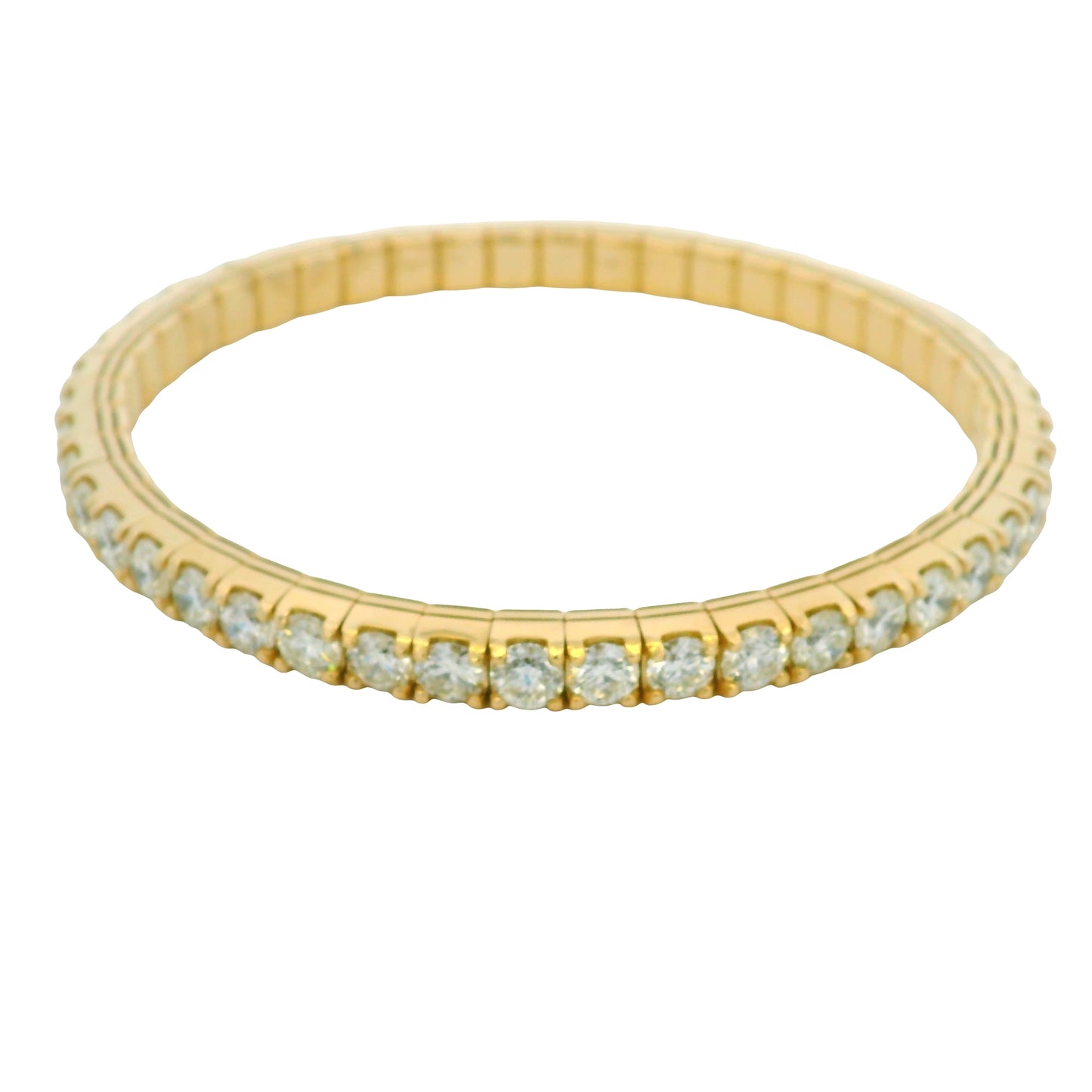 14K Yellow Natural 11.62 Carat Round Brilliant Diamond Stretch Bangle Bracelet