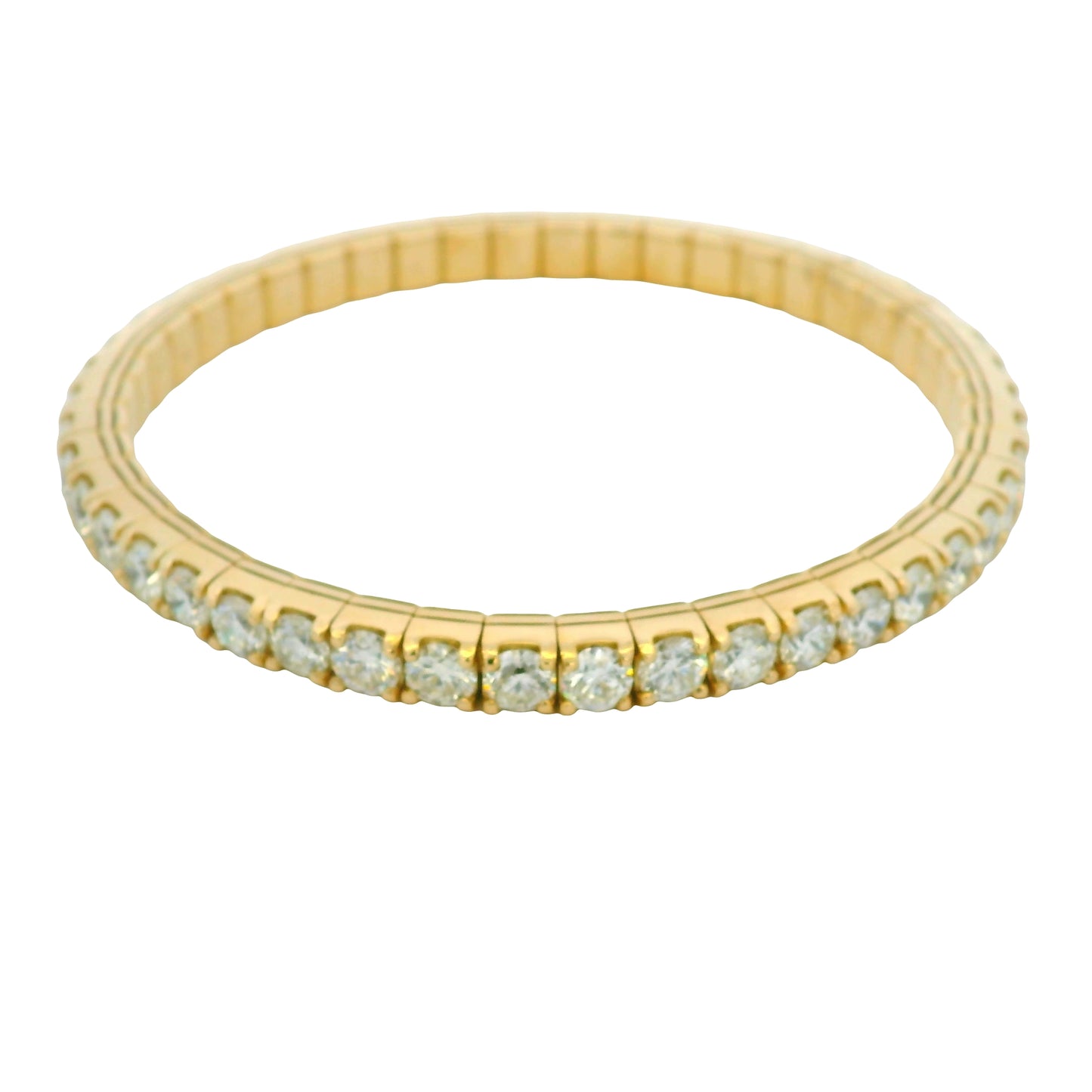 14K Yellow Natural 11.62 Carat Round Brilliant Diamond Stretch Bangle Bracelet