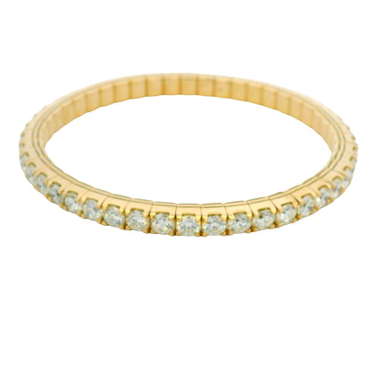 14K Yellow Natural 11.62 Carat Round Brilliant Diamond Stretch Bangle Bracelet