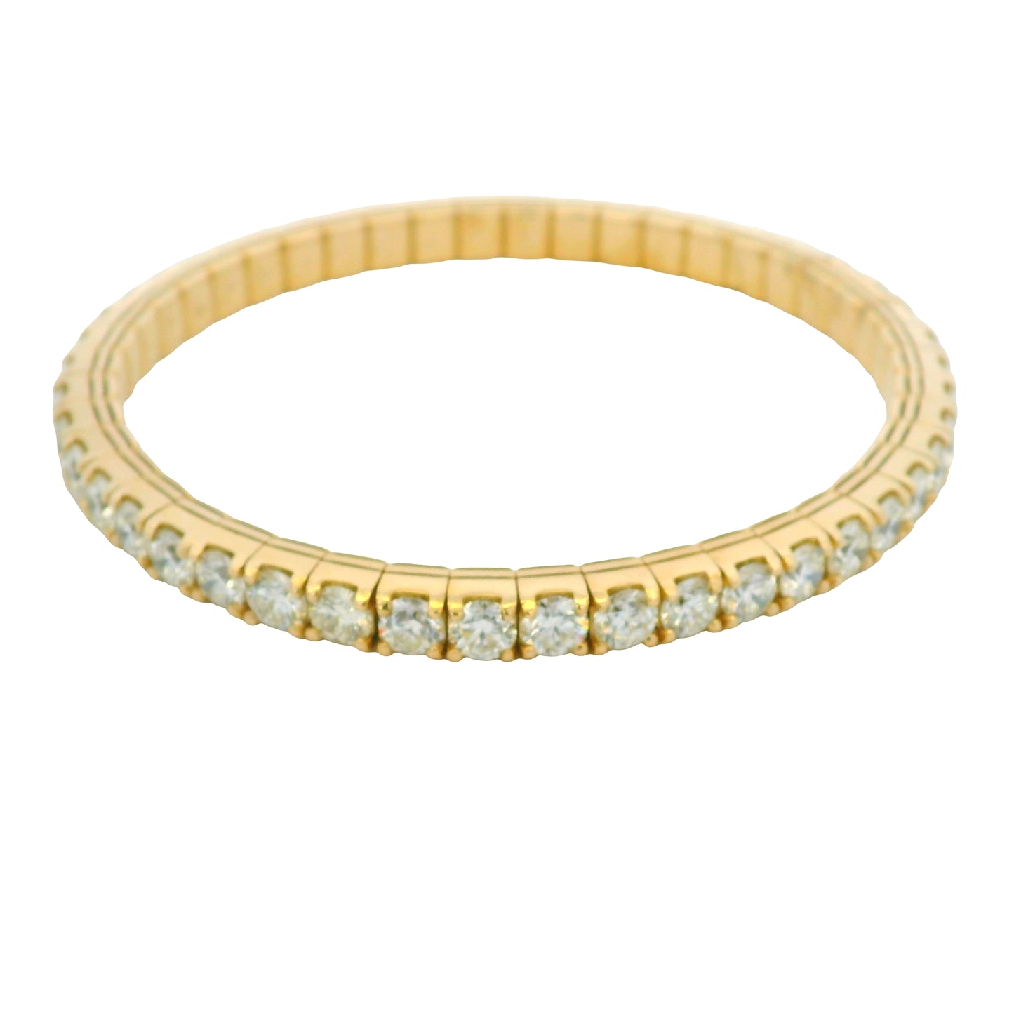 14K Yellow Natural 11.62 Carat Round Brilliant Diamond Stretch Bangle Bracelet