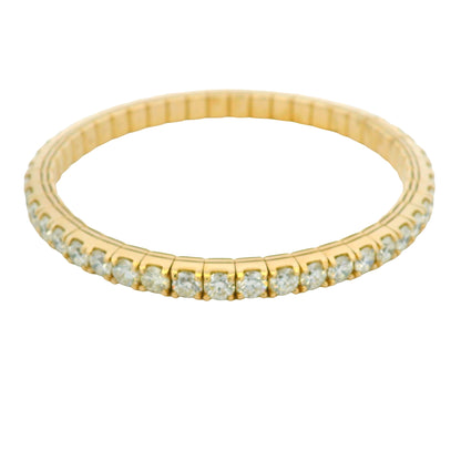 14K Yellow Natural 11.62 Carat Round Brilliant Diamond Stretch Bangle Bracelet