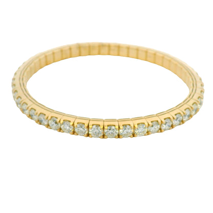 14K Yellow Natural 11.62 Carat Round Brilliant Diamond Stretch Bangle Bracelet