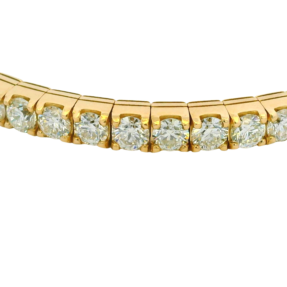 14K Yellow Natural 11.62 Carat Round Brilliant Diamond Stretch Bangle Bracelet