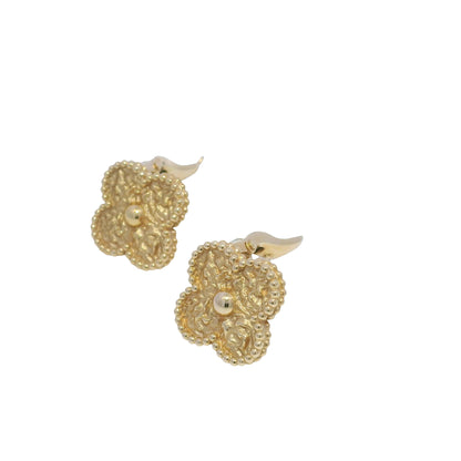 Van Cleef & Arpels 18k Rose Gold Hammered Single Motif Stud Earrings