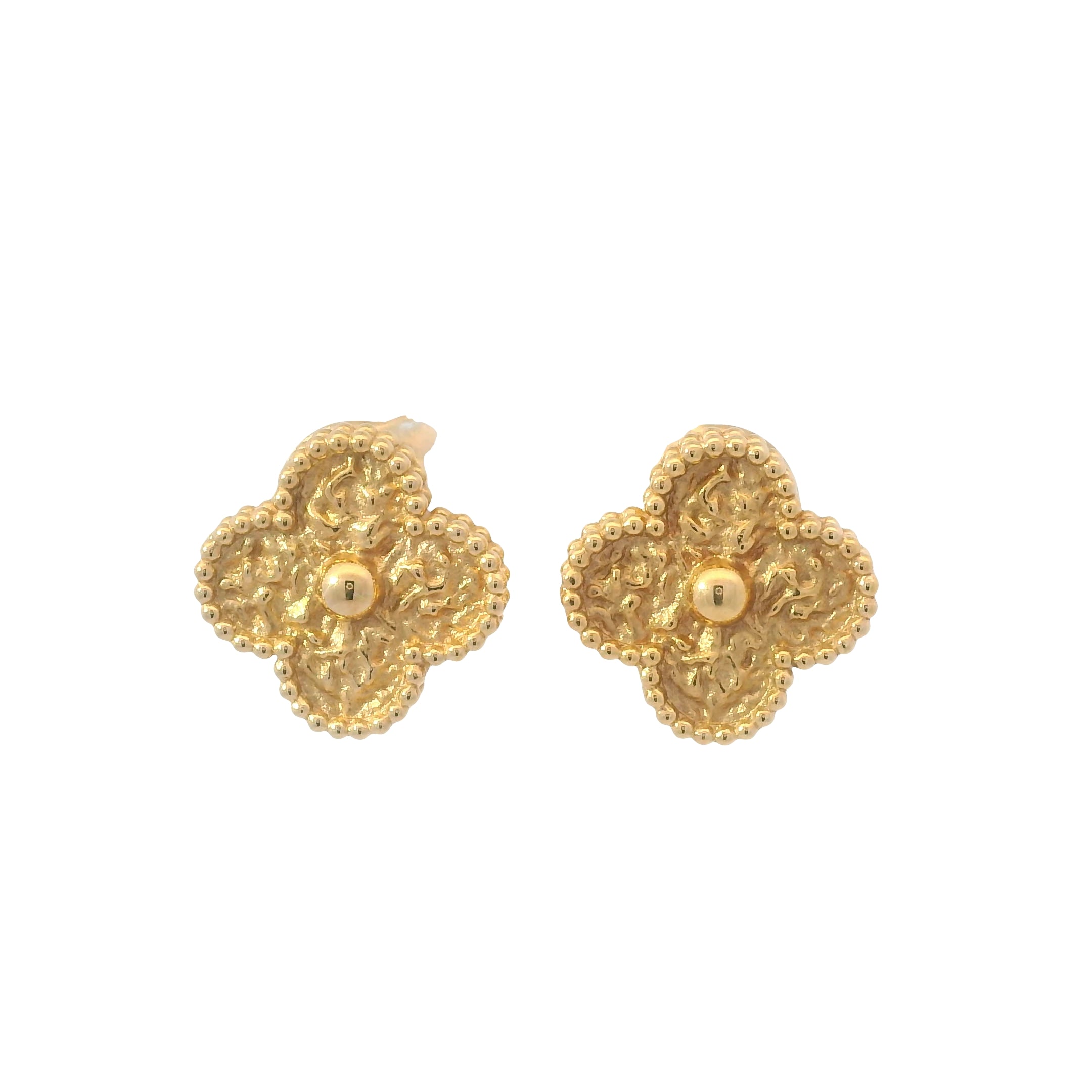 Van Cleef & Arpels 18k Rose Gold Hammered Single Motif Stud Earrings
