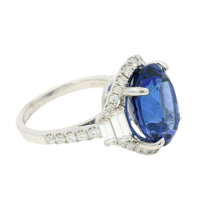 18k White Gold Natural 8.20 Carat Oval Tanzanite and Diamond Halo Ring