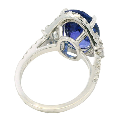18k White Gold Natural 8.20 Carat Oval Tanzanite and Diamond Halo Ring