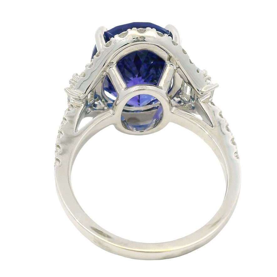 18k White Gold Natural 8.20 Carat Oval Tanzanite and Diamond Halo Ring