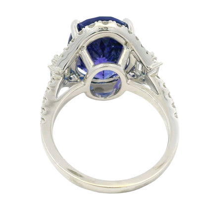 18k White Gold Natural 8.20 Carat Oval Tanzanite and Diamond Halo Ring
