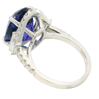 18k White Gold Natural 8.20 Carat Oval Tanzanite and Diamond Halo Ring