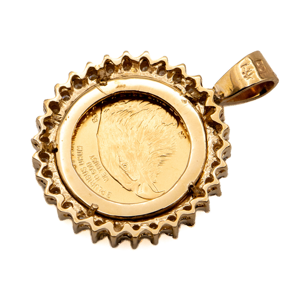 14K Yellow Gold 1/10 oz Coin & Natural Diamond Halo Pendant