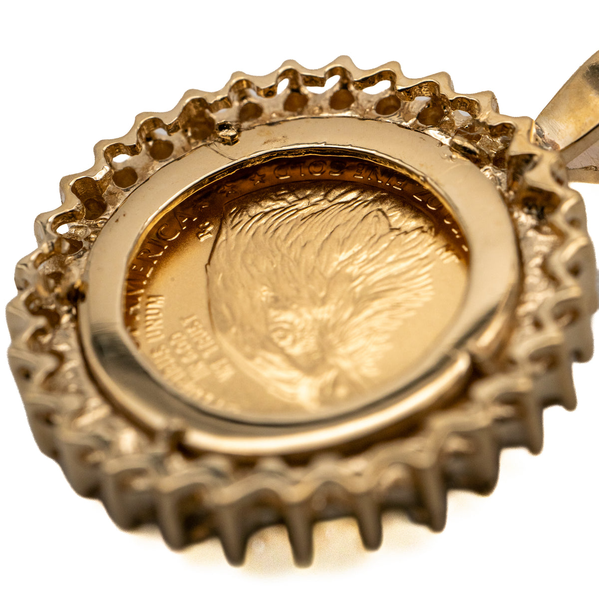 14K Yellow Gold 1/10 oz Coin & Natural Diamond Halo Pendant