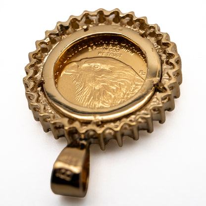 14K Yellow Gold 1/10 oz Coin & Natural Diamond Halo Pendant